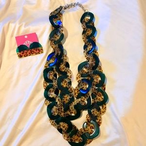 Sassy Jones Leopard/Hunter Green Zaria Set NWT